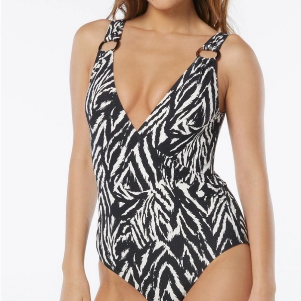 Carmen Marc Valvo Zebra Print One Piece Swimsuit NWT - Picture 2 of 6